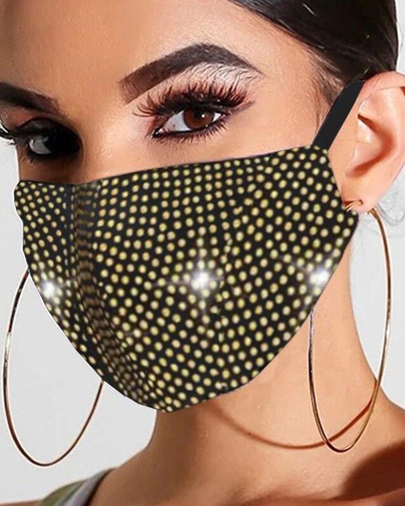 

Allover Rhinestone Breathable Earloop Face Bandana, Yellow