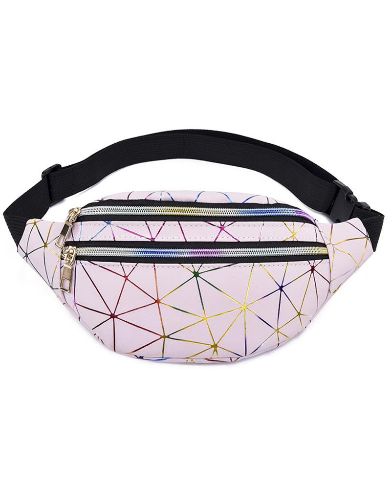 

Holographic Fashion Multi-Pockets Waterproof Large Capacity Adjustable Waist Fanny Pack Belt Bag, Pink