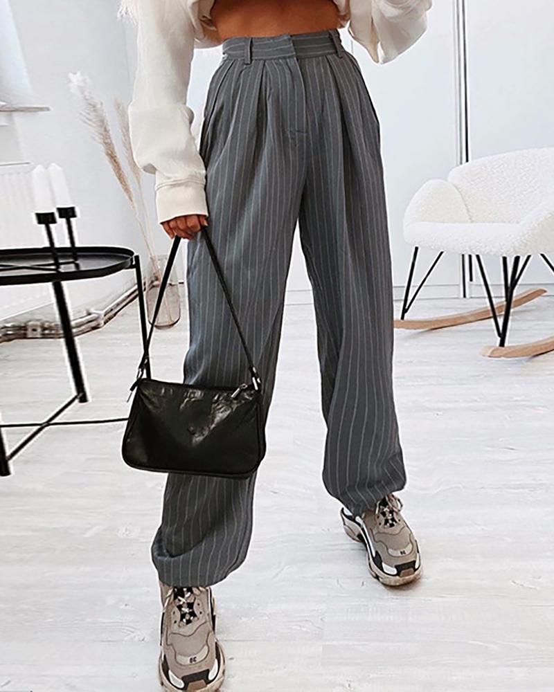 

Solid Pocket Design Striped Tailored Pants, Gray