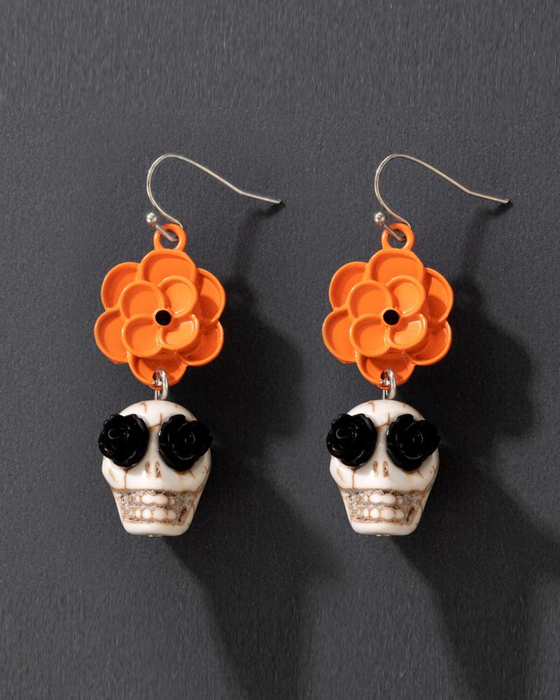

1Pair Halloween Skull Shaped Drop Earrings, Orange