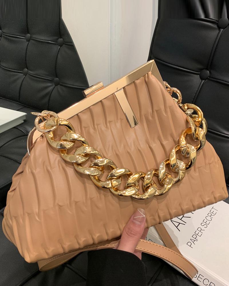 

Chain Strap Ruched Asymmetrical Crossbody Bag, Khaki