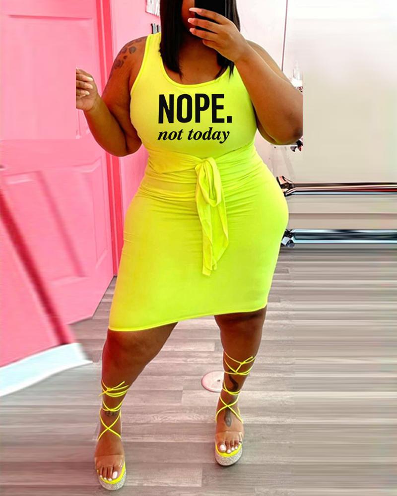 

Plus Size Letter Print Tied Detail Bodycon Dress, Neon