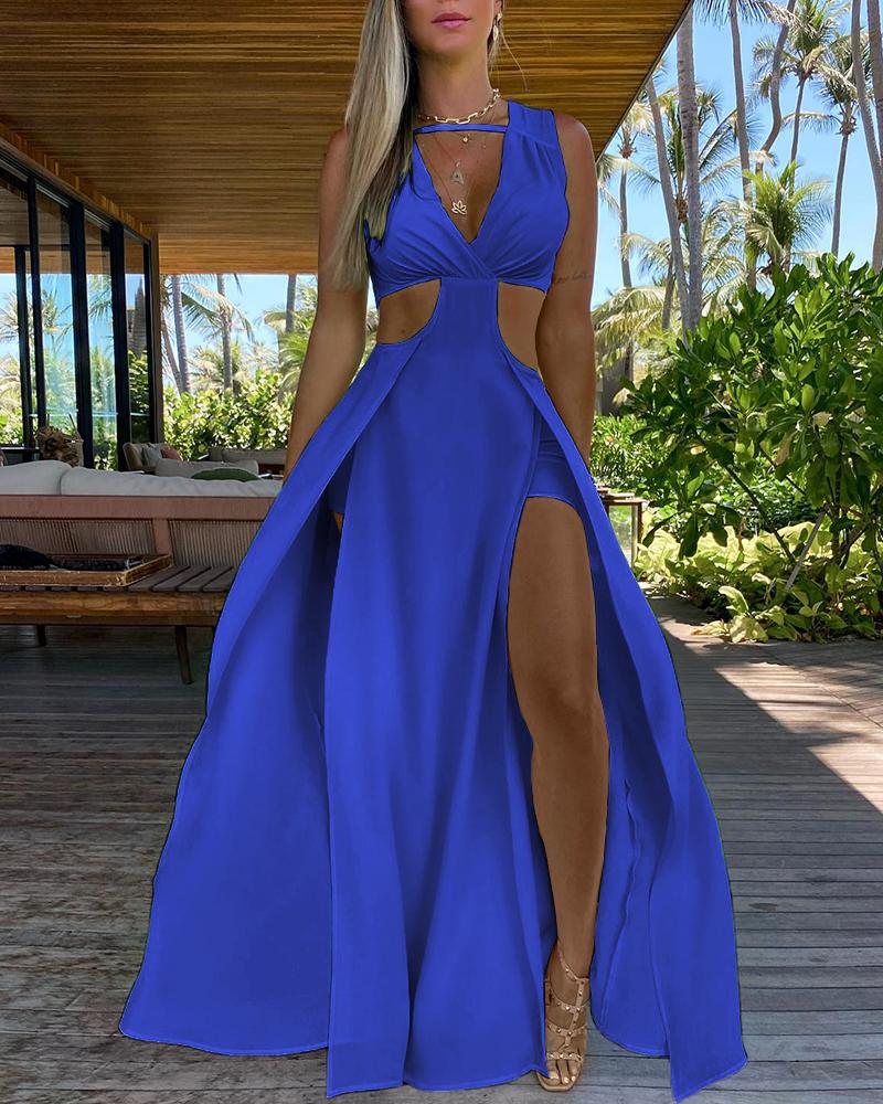 

Cutout Sleeveless Thigh Slit Maxi Dress, Blue