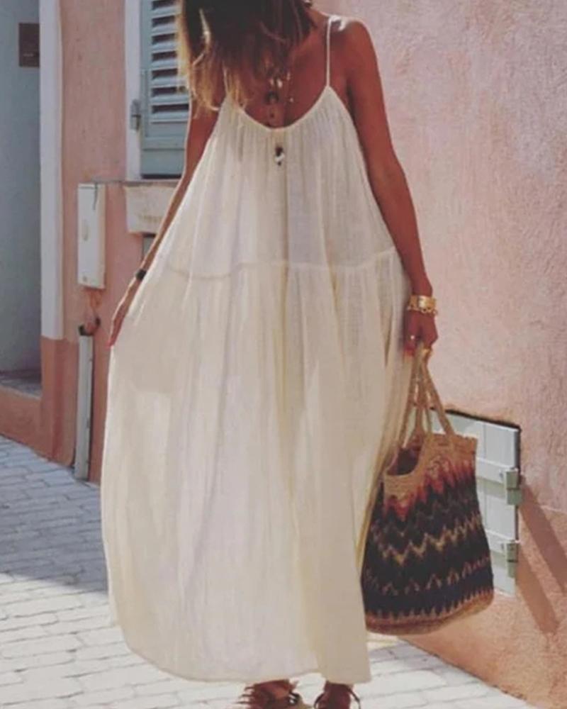 

Solid OL Suspender Maxi Dress, White