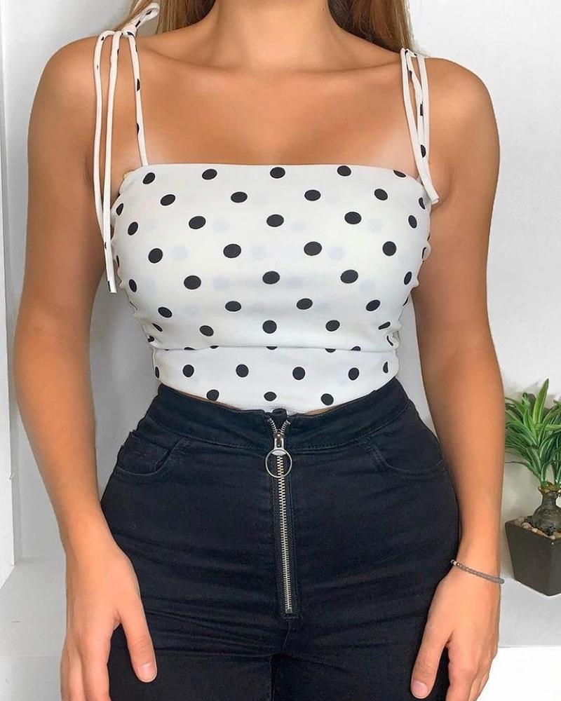 

Tied Detail Polkadot Print Square Neck Top, White