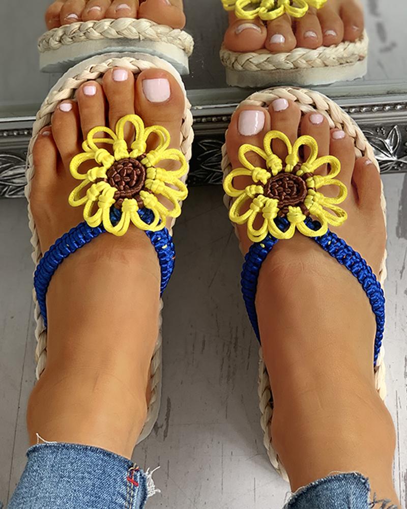

Sunflower Design Toe Post Flat Slipper, Blue