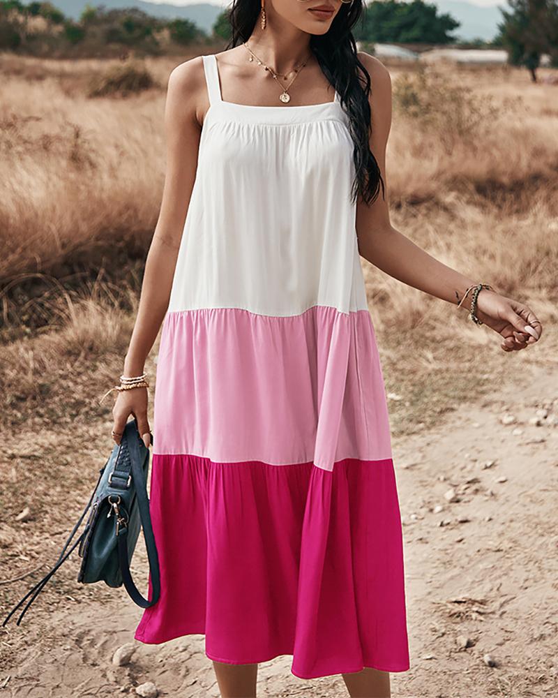 

Cut And Sew Colorblock Backless Dress, Hot pink