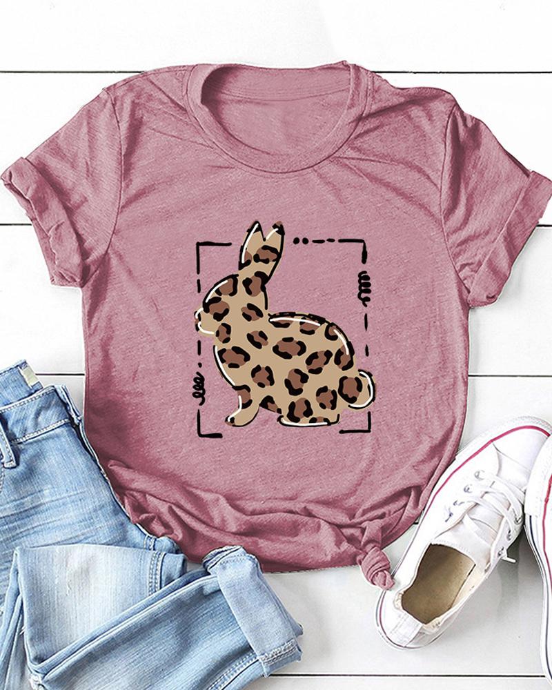 

Easter Bunny Cheetah Print Short Sleeve T-shirt, Pink