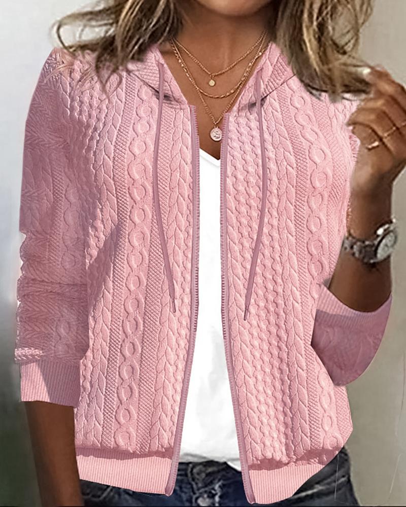 

Zipper Design Wheat Textured Jacket, Pink