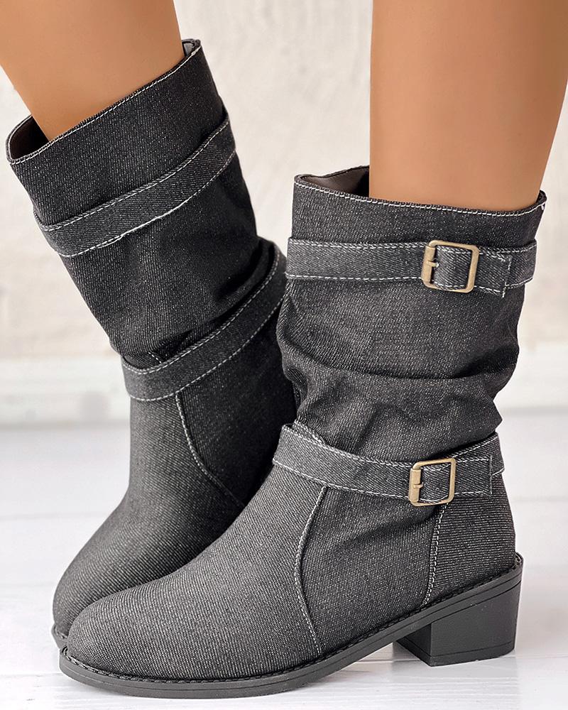 

Buckled Chunky Heel Ankle Boots, Black