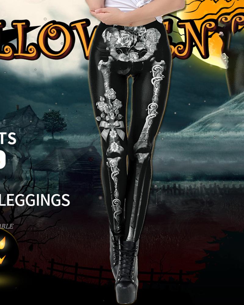 

Halloween High Waist Skeleton Print Leggings, Black