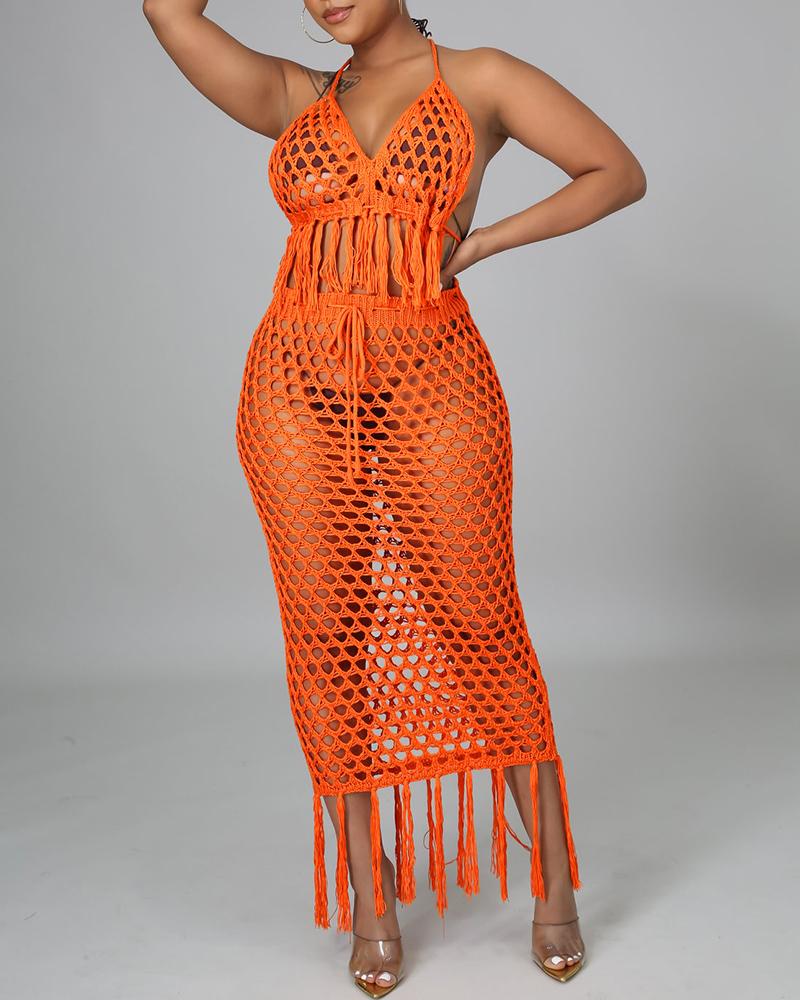 

Hollow Out Tassel Decor Cover Up Sets, Orange