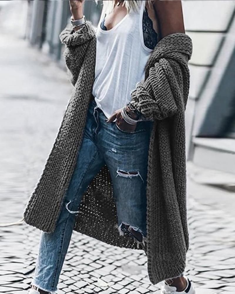 

Knit Long Sleeve Open Front Casual Cardigan, Gray