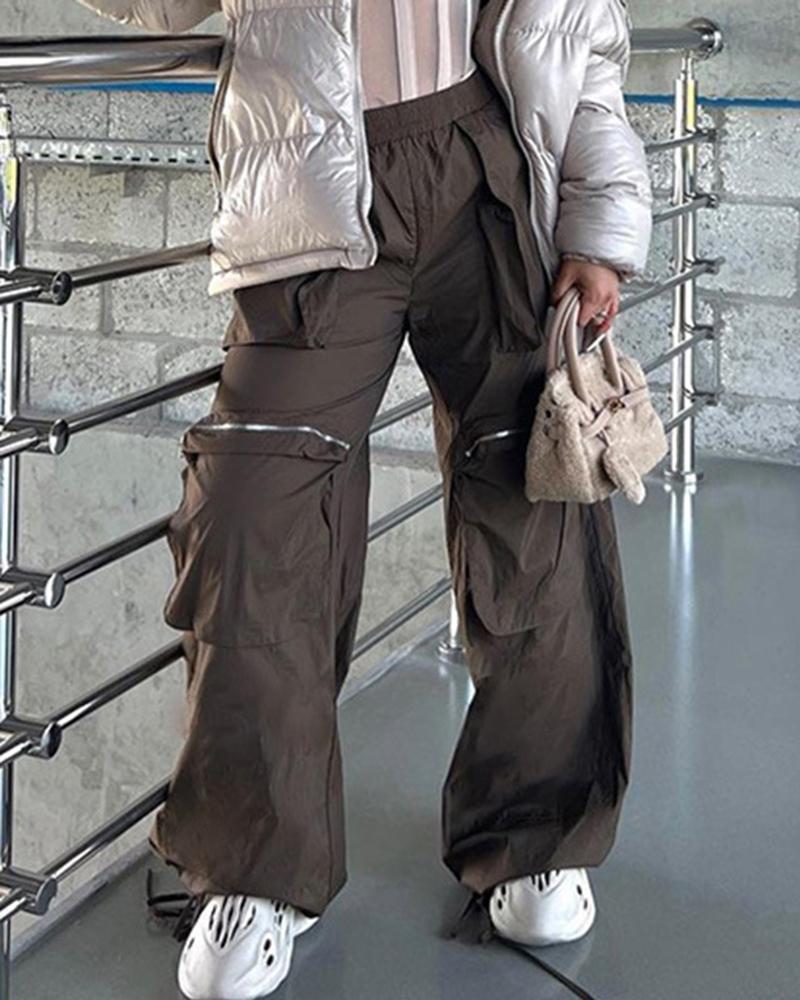 

Drawstring Pocket Design Cargo Pants, Coffee