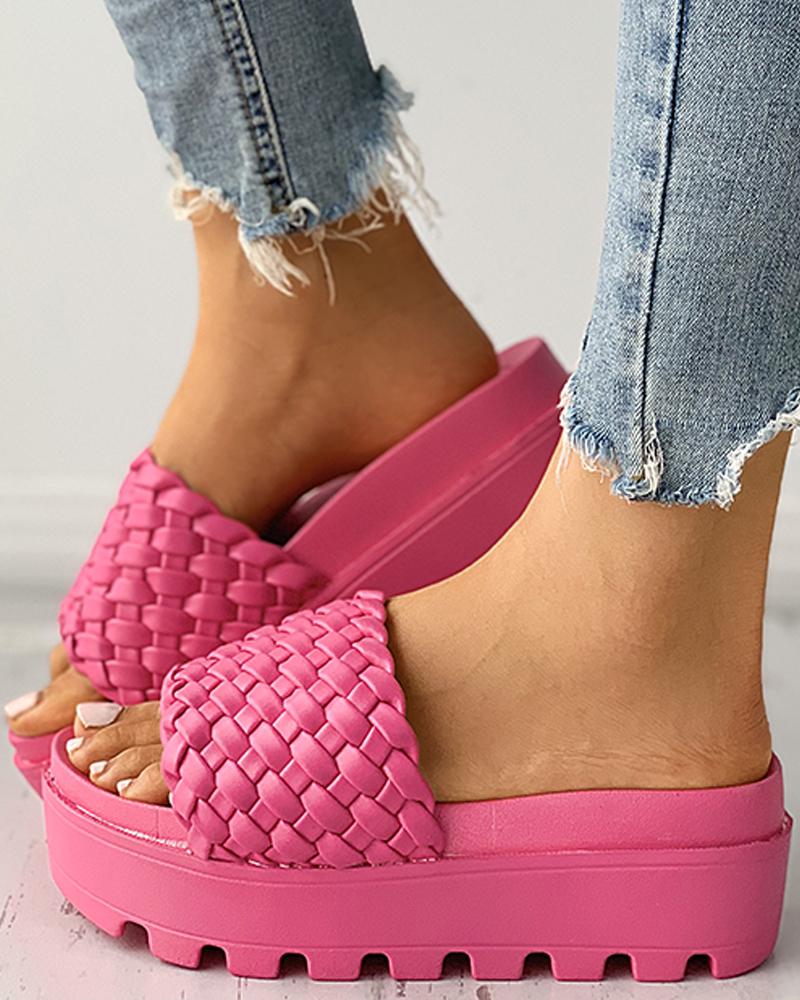 

Braided Open Toe Platform Flat Sandals, Hot pink