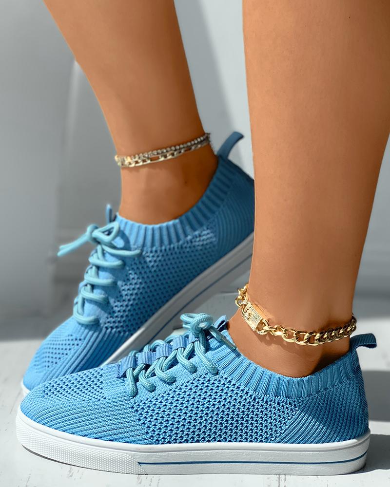 

Knit Lace-up Breathable Casual Sneaker, Blue