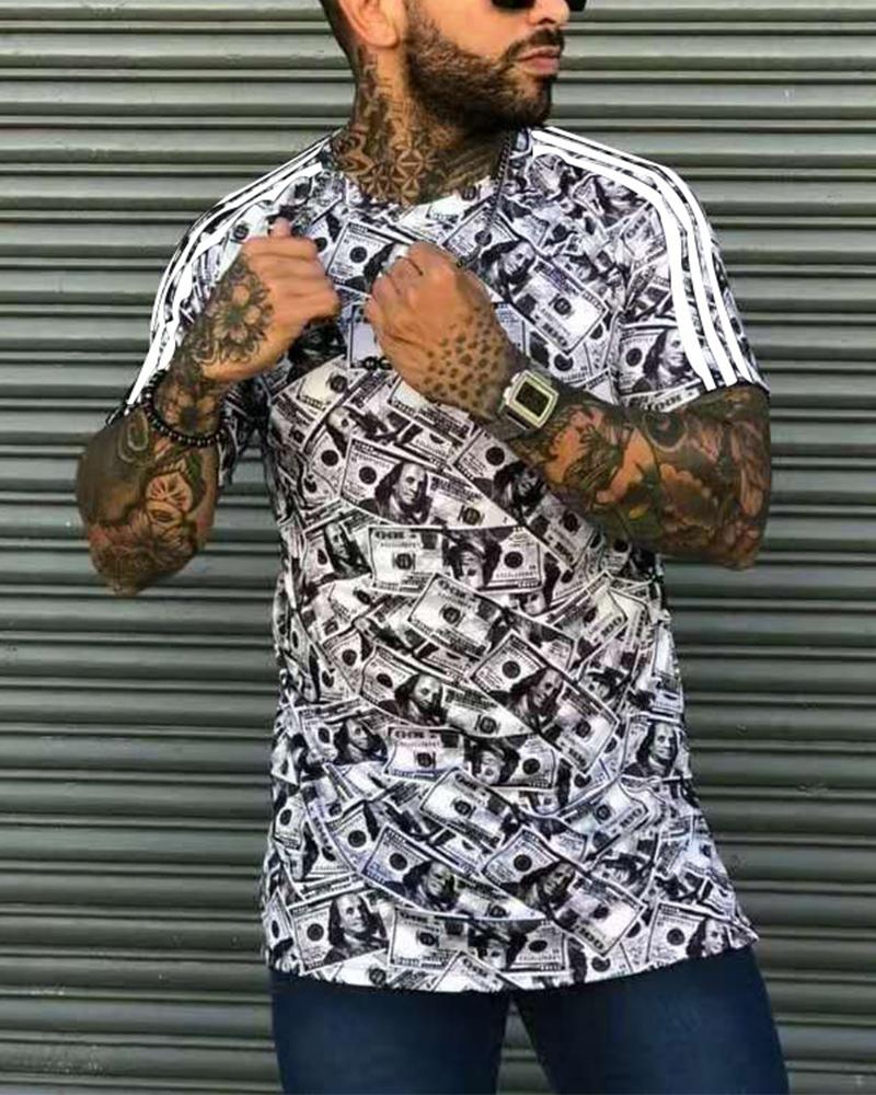 

3D Banknote Print Short Sleeve T-shirt, White