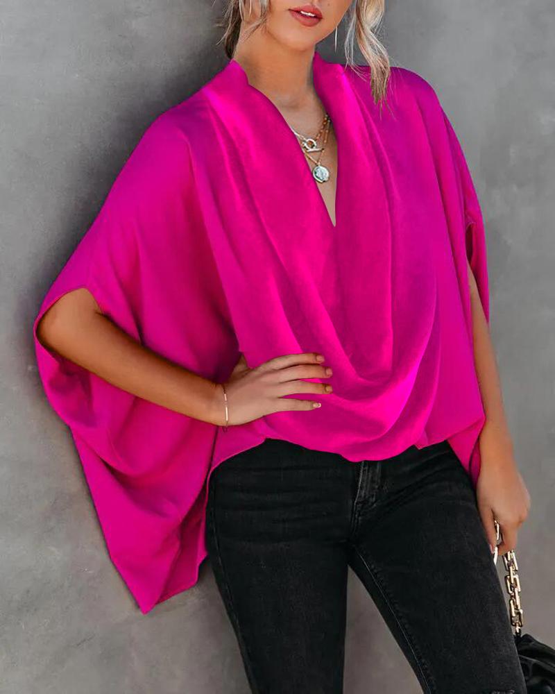 

Batwing Sleeve Cowl Neck Casual Top, Hot pink