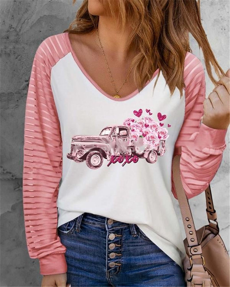 

St. Patrick' Day Clover Print Long Sleeve V-Neck Top, Style3