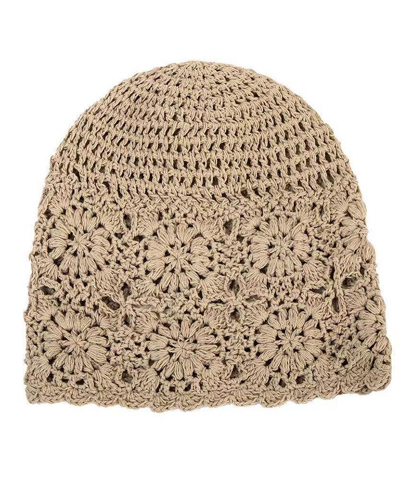 

Crochet Knitted Hollow Out Hat, Khaki