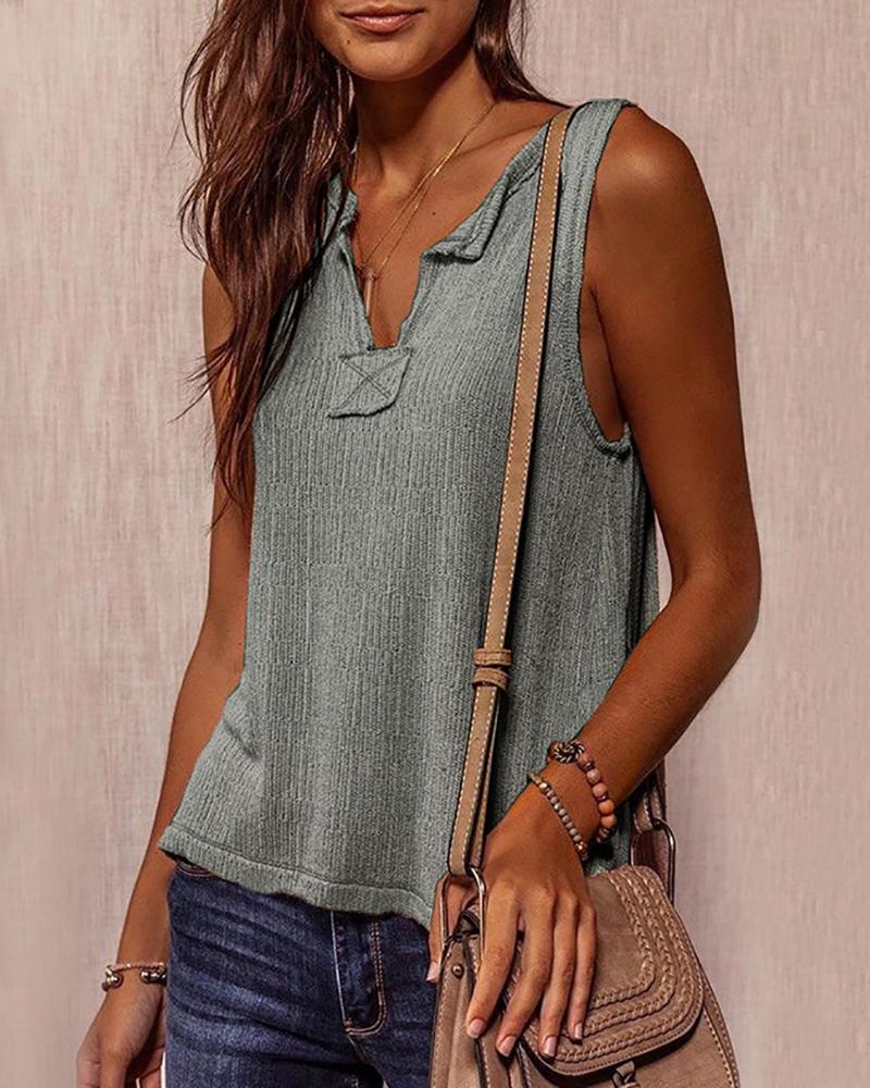 

Sleeveless Plain V-Cut Basic Top, Gray
