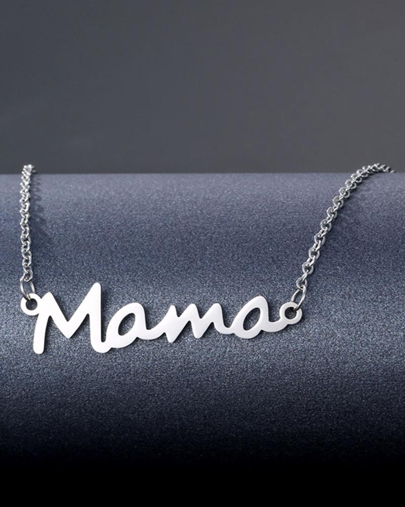 

1pc Mother's Day Gift Mama Letter Pendant Necklace, Silver