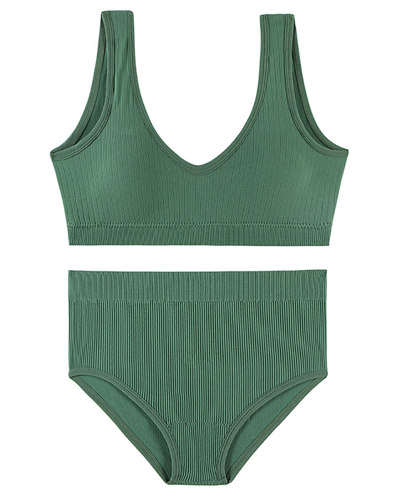 

Sleeveless V Neck Seamless Bra Set, Green