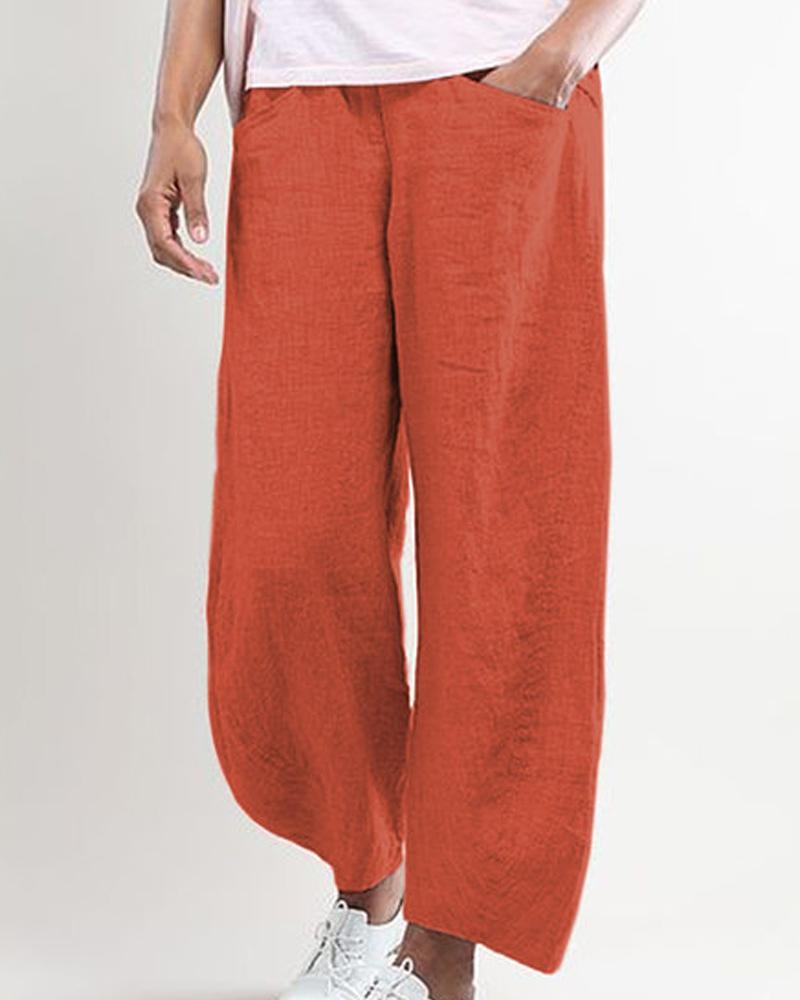 

Solid Pocket Loose Long Pants, Orange