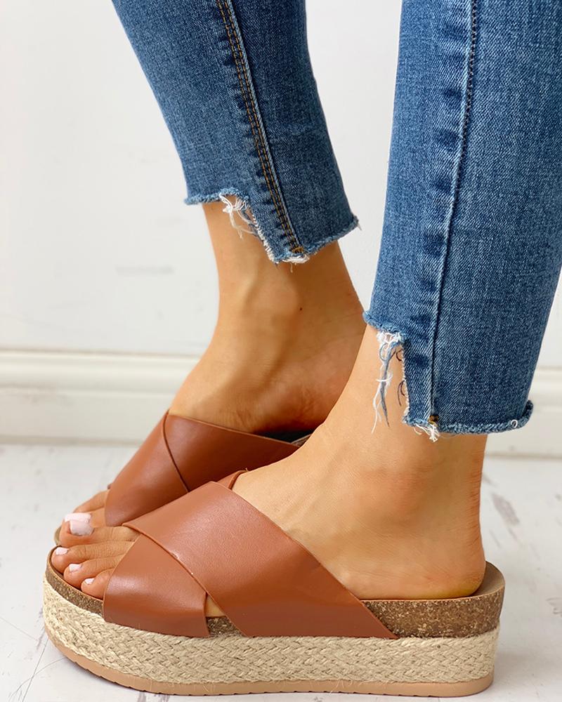 

Crisscross Design Espadrille Platform Sandals, Brown