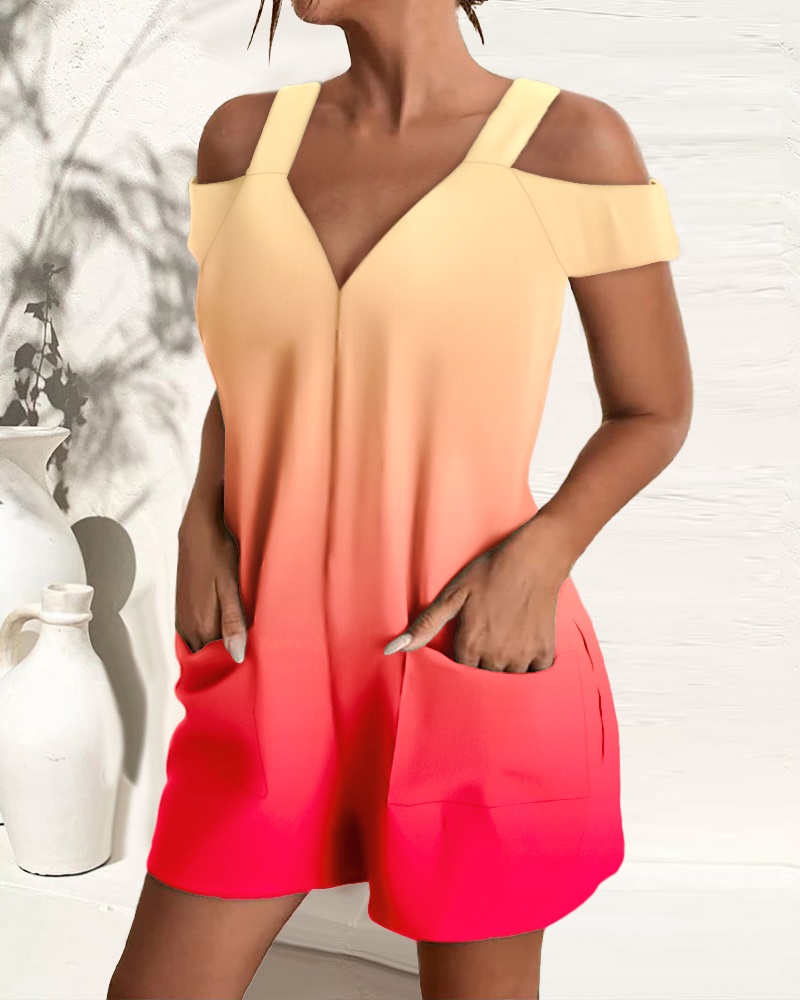 

Ombre Cold Shoulder Pocket Design Romper, Red