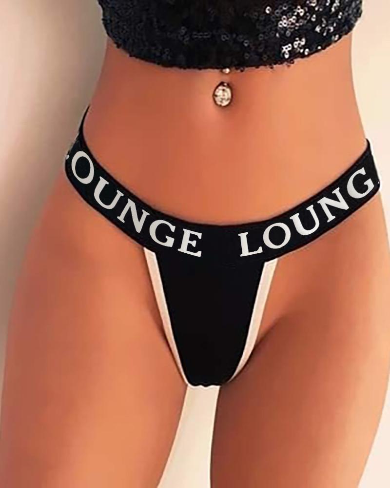 

Letter Print Tape Sexy Thong, Black