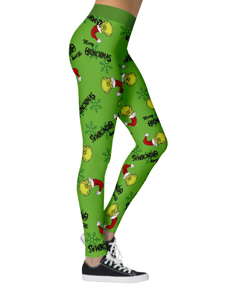 

Christmas Snowflake Graphic Print Leggings, Green