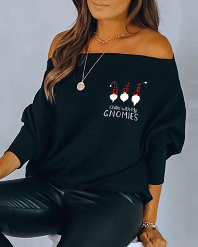 

Christmas Letter Gnomes Svg Print Long Sleeve Top, Black