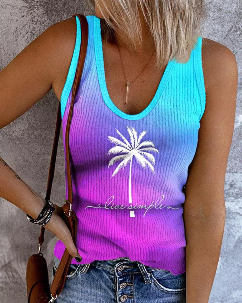 

Coconut Tree Letter Print Ombre Tank Top, Multicolor