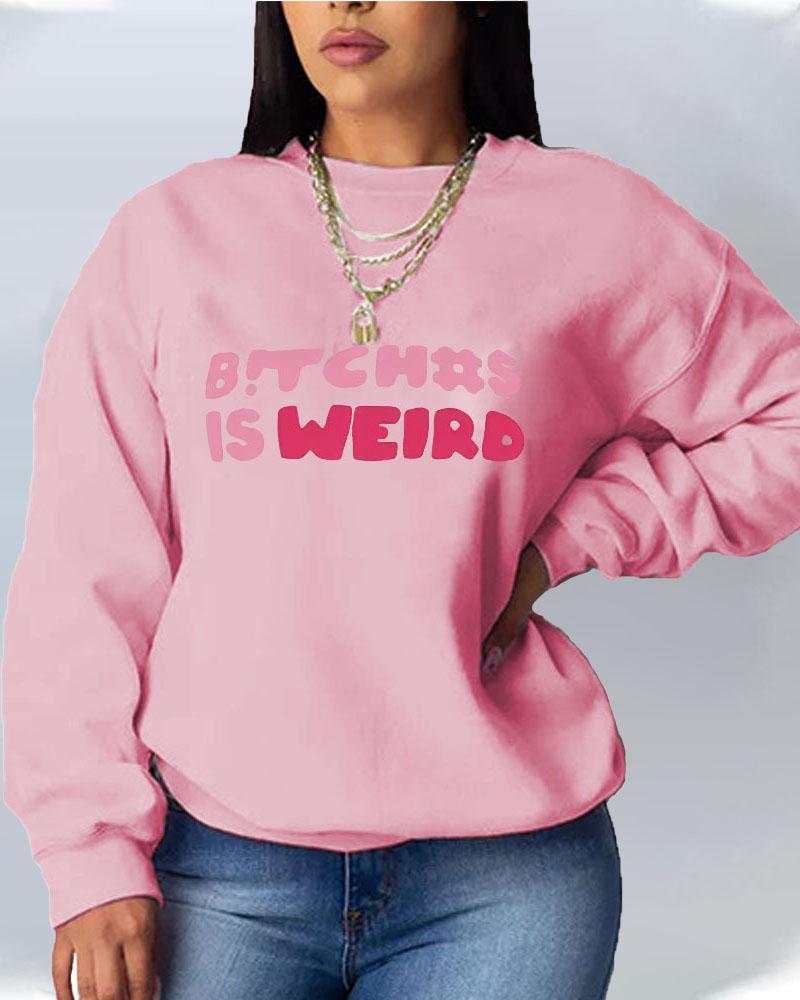 

Letter Print Long Sleeve Casual Sweatshirt, Pink