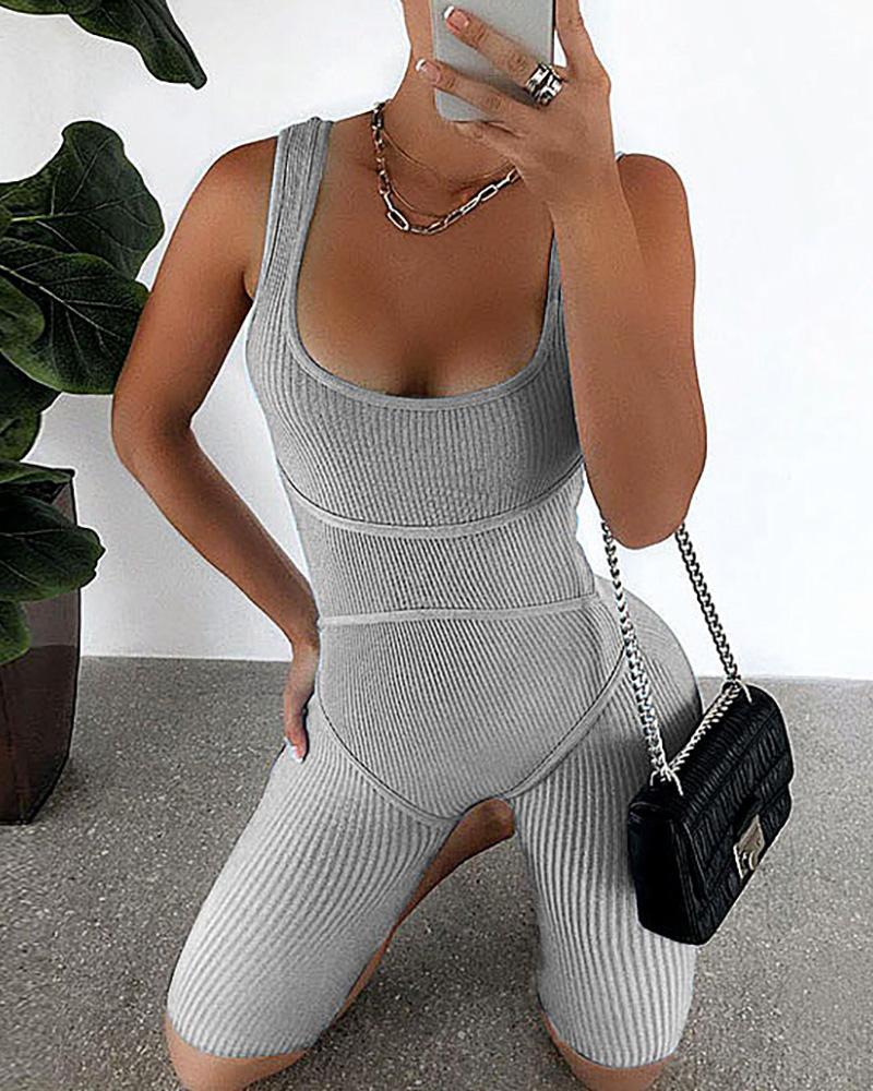

Thick Strap U-Neck Fitted Romper, Gray