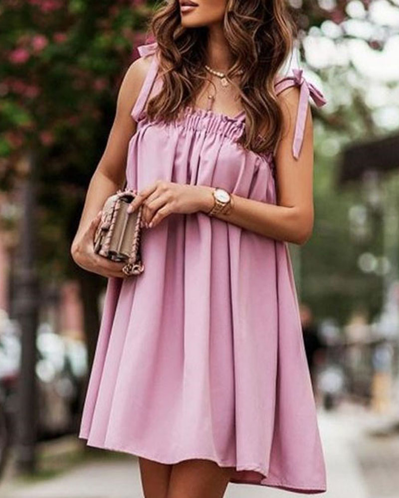 

Tied Detail Frill Hem Ruched Casual Dress, Pink