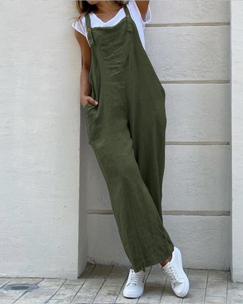 

Plain Pocket Detail Suspender Jumpsuit, Green