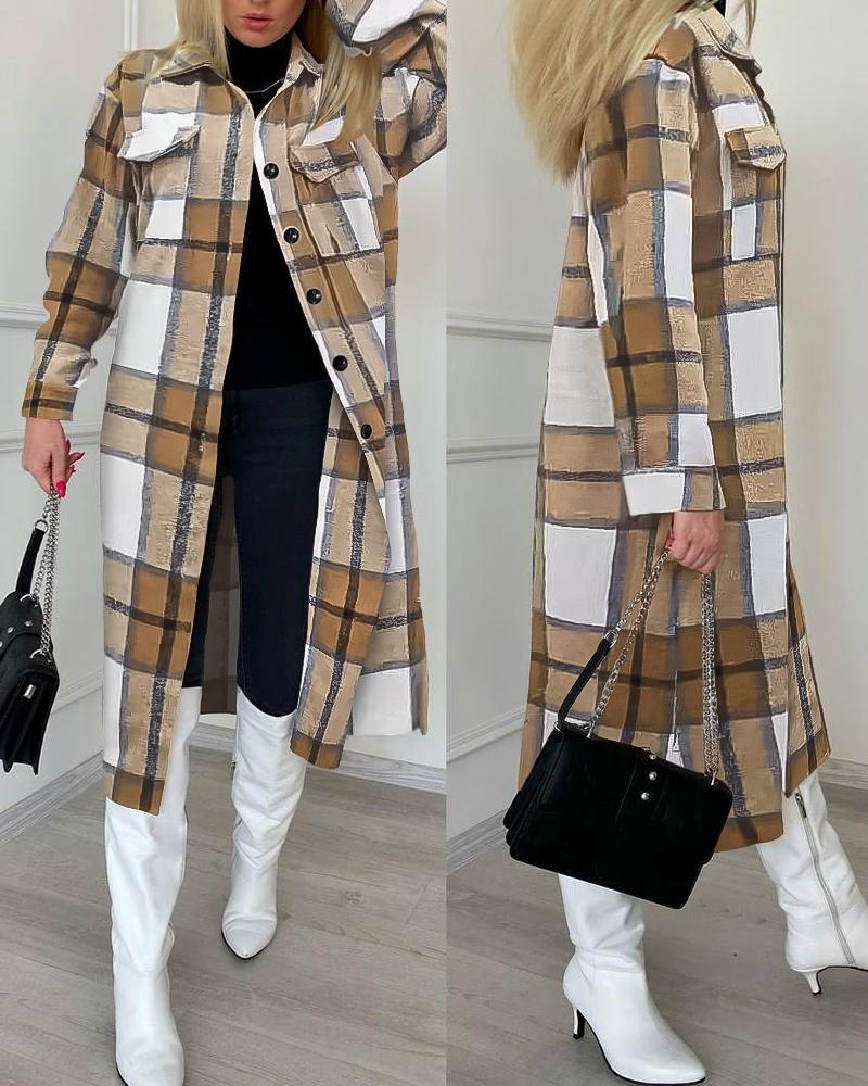 Plaid Print Buttoned Longline Shacket