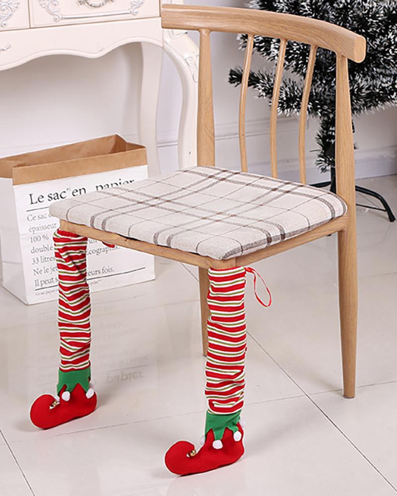 

2PCS Christmas Striped Shoes Pattern Chair Leg Cover, Red