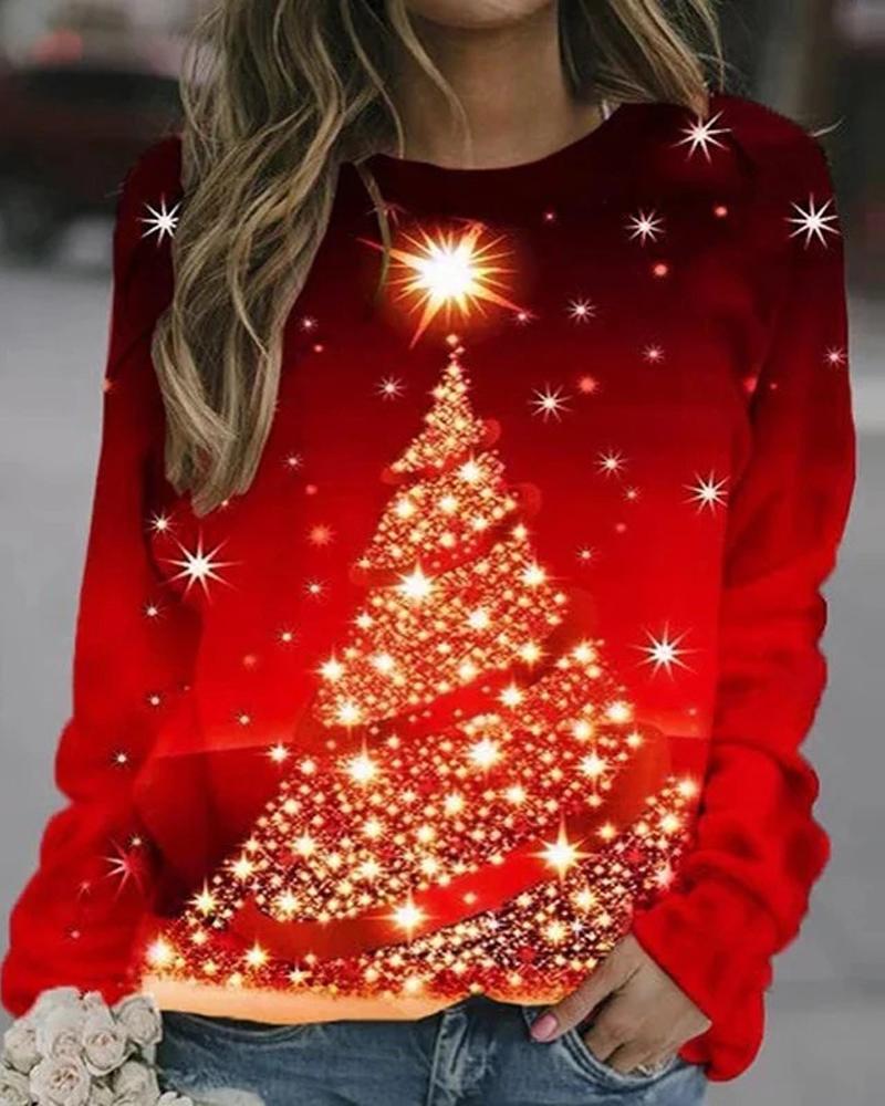 

Christmas Tree Print Long Sleeve Sweatshirt, Style3