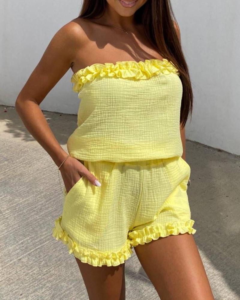

Frill Hem Bandeau Top & Shorts Set, Yellow