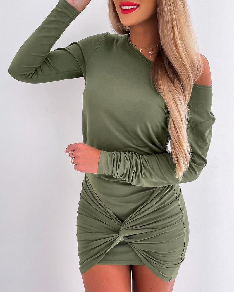 

Twisted Long Sleeve Ruched Bodycon Dress, Army green