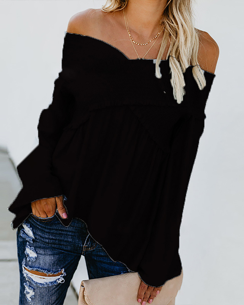 

Off Shoulder Ruffles Long Sleeved Top, Black