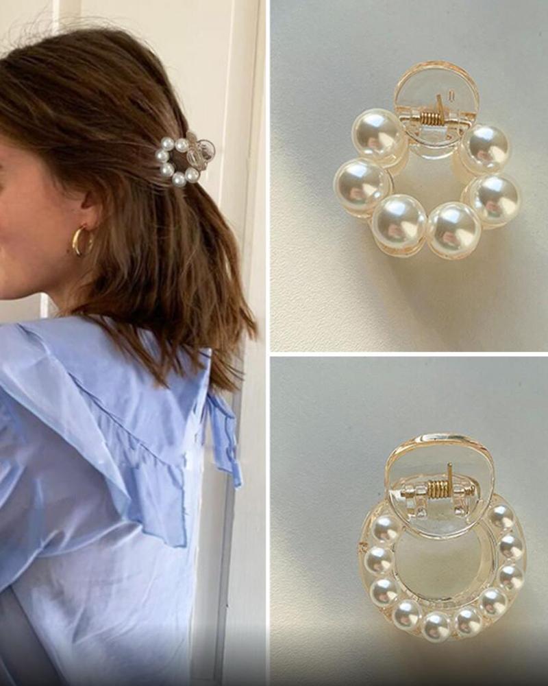 

1pcs Pearls Beaded Round Shaped Hair Claw, Style1