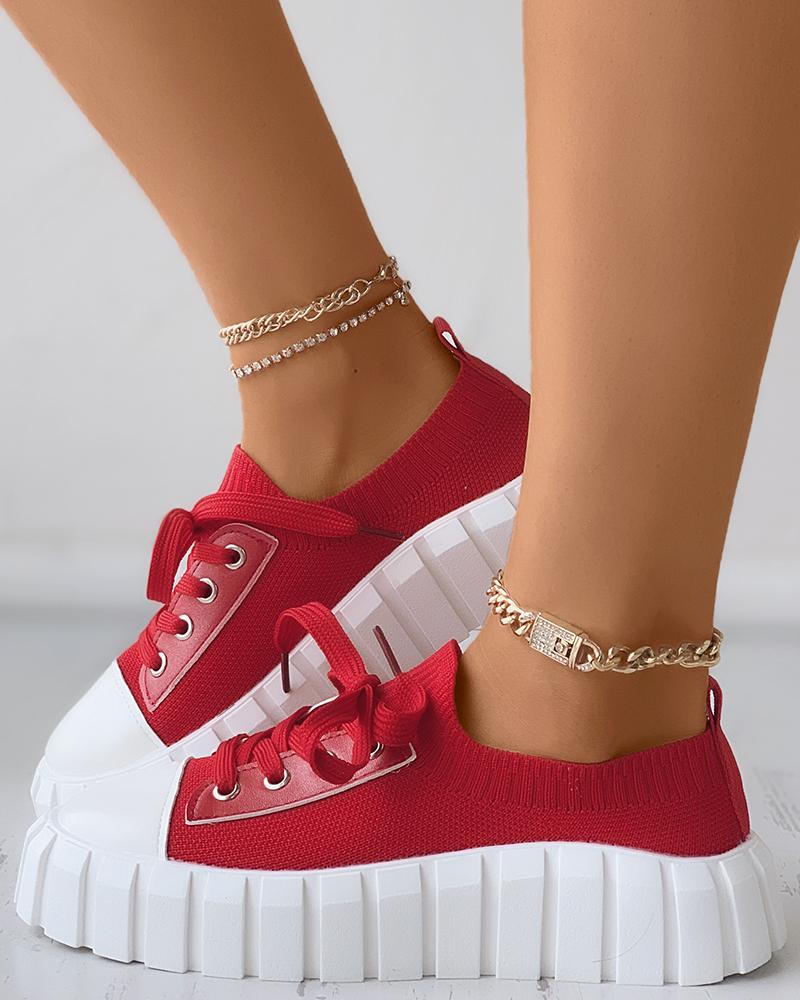 

Eyelet Lace-Up Casual Sneaker, Red