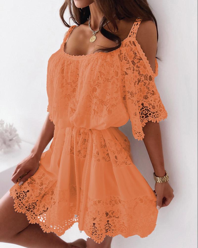 

Cold Shoulder Contrast Lace Casual Dress, Orange