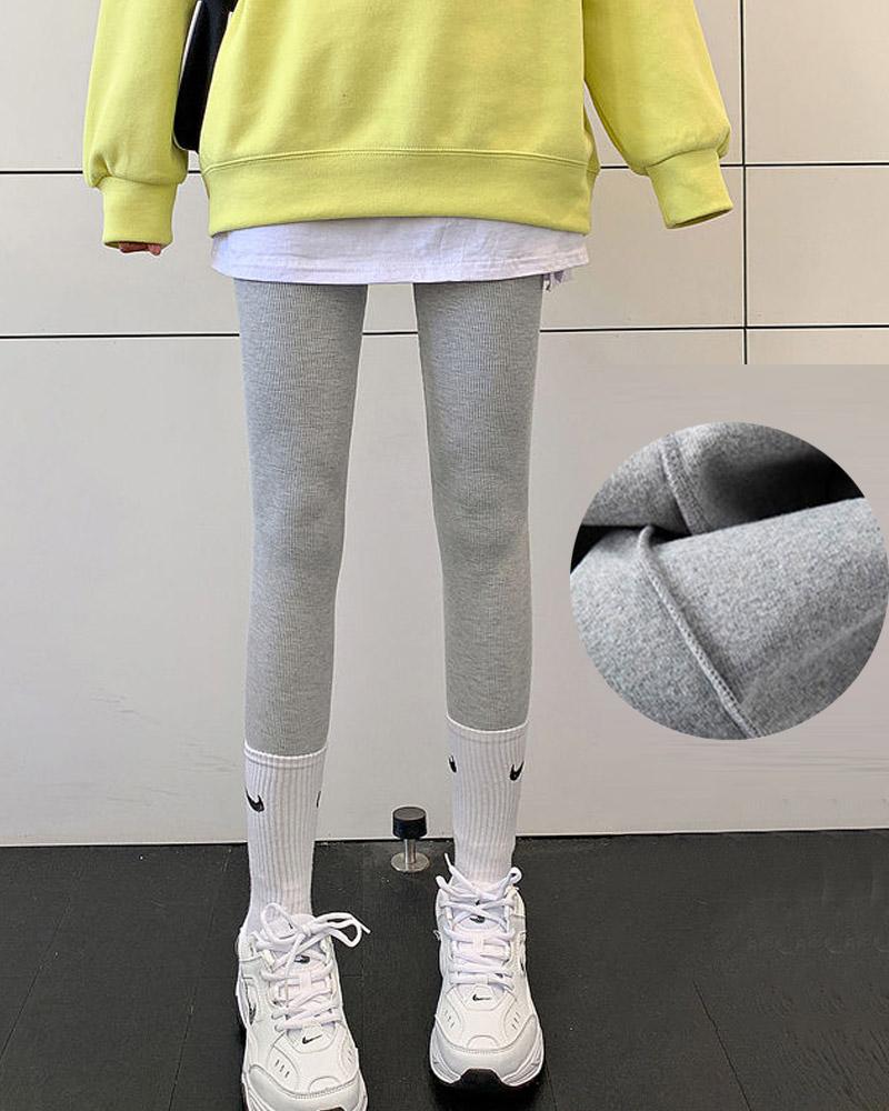 

High Waist Thermal Warm Fleece Lined Leggings, Light gray