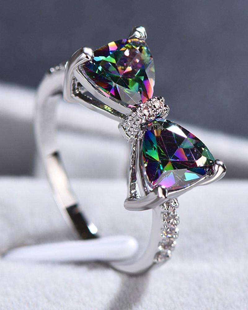 

1pc Gem Stone Bowknot Shaped Ring, Multicolor