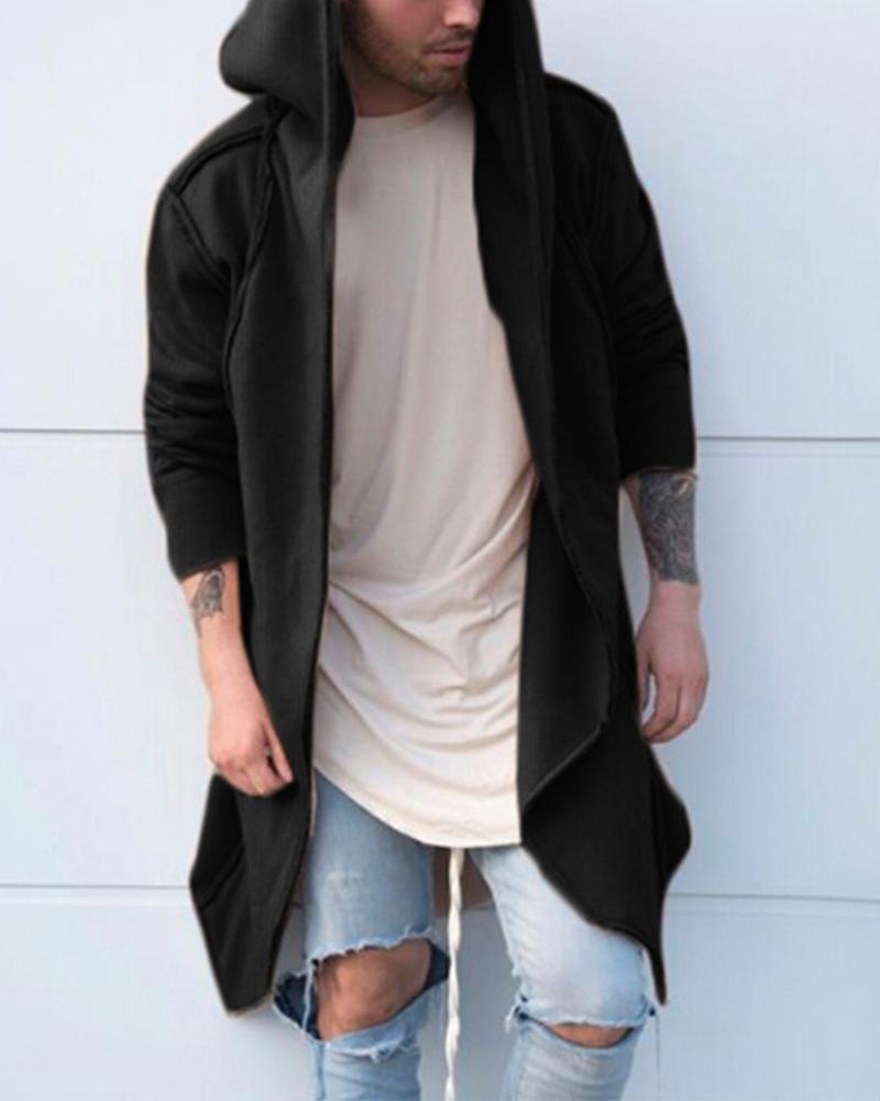 

Solid Long Sleeve Hoodies Loose Coats, Black